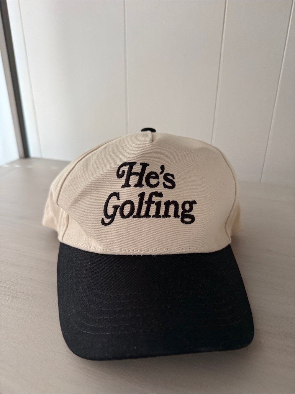 He's Golfing Two-Tone Baseball Cap - Cream and Black